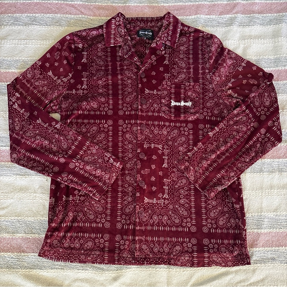Snoop Dogg ~ Dogg Supply Shirt Long Sleeves Velvet Top Bandana Print ~Size Small